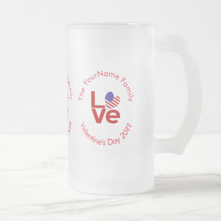 Taza De Cristal Esmerilado Bandera de Estados Unidos de América Roja Amor Per