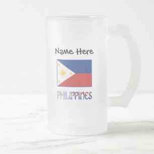 Taza De Cristal Esmerilado Bandera de Filipinas y Filipinas Personalizadas 