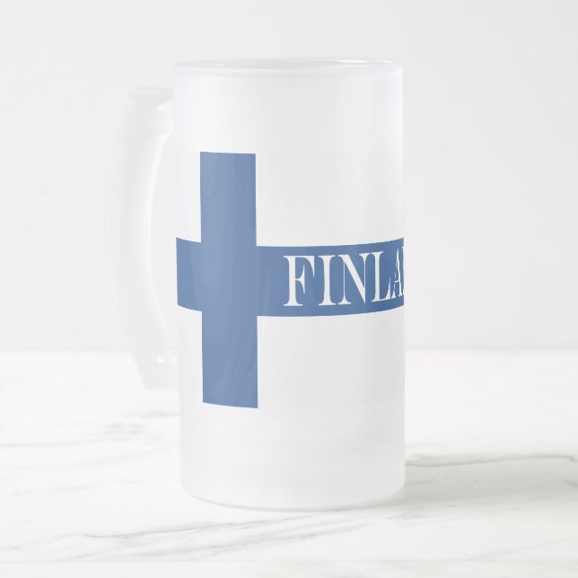 Taza De Cristal Esmerilado Bandera de Finlandia Blue Cross Suomi (Anverso izquierdo)