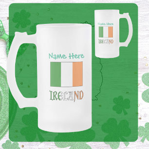Taza De Cristal Esmerilado Bandera de Irlanda Personalizada Patrimonio