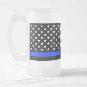 Taza De Cristal Esmerilado Bandera de la policía delgada de la línea azul