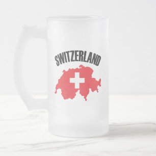 Taza De Cristal Esmerilado Bandera de mapa de Suiza