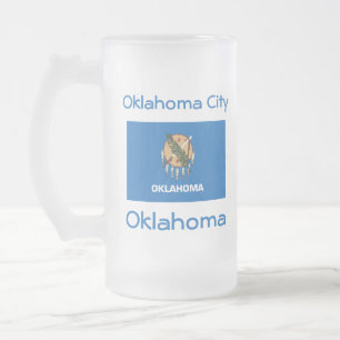 Taza De Cristal Esmerilado Bandera de Oklahoma Mapa Ciudad Mug
