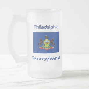 Taza De Cristal Esmerilado Bandera de Pensilvania Map City Mug