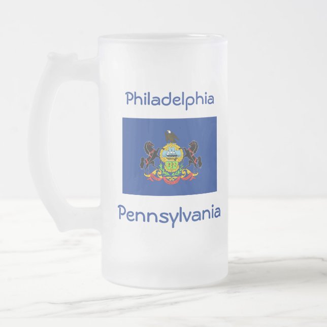 Taza De Cristal Esmerilado Bandera de Pensilvania Map City Mug (Izquierda)