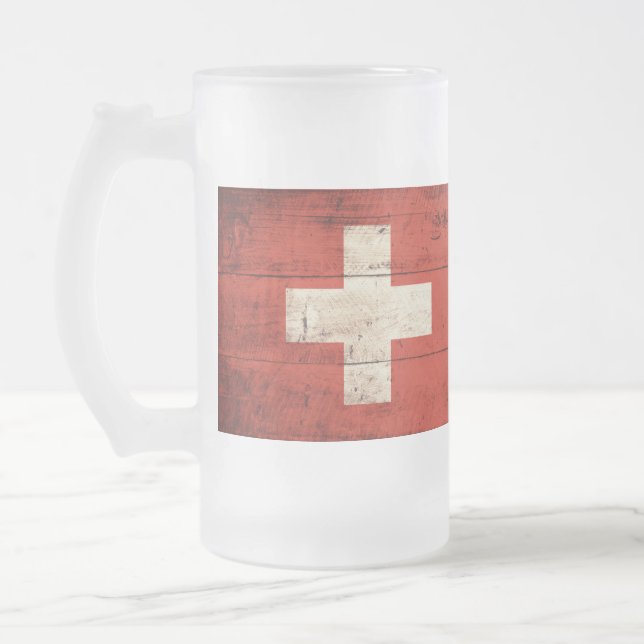 Taza De Cristal Esmerilado Bandera de Suiza de madera antigua (Izquierda)