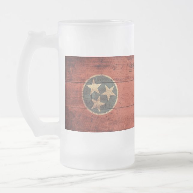 Taza De Cristal Esmerilado Bandera de Tennessee de madera antigua (Izquierda)