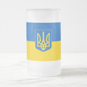 Taza De Cristal Esmerilado Bandera de Ucrania Escudo de armas