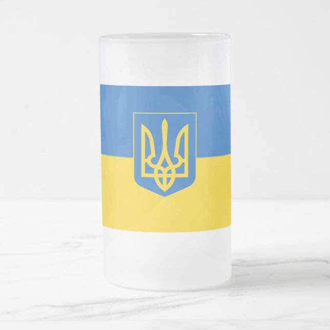 Taza De Cristal Esmerilado Bandera de Ucrania Escudo de armas (Centro)