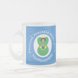 Taza De Cristal Esmerilado Bandera del Ángel de Hanukkah brasileño personaliz