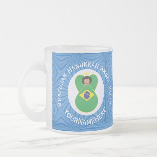 Taza De Cristal Esmerilado Bandera del Ángel de Hanukkah brasileño personaliz (Izquierda)
