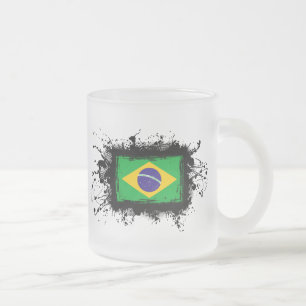 Taza De Cristal Esmerilado Bandera del Brasil