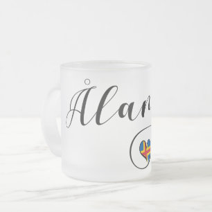 Taza De Cristal Esmerilado Bandera del Corazón de Åland, Islas Aland, Finland