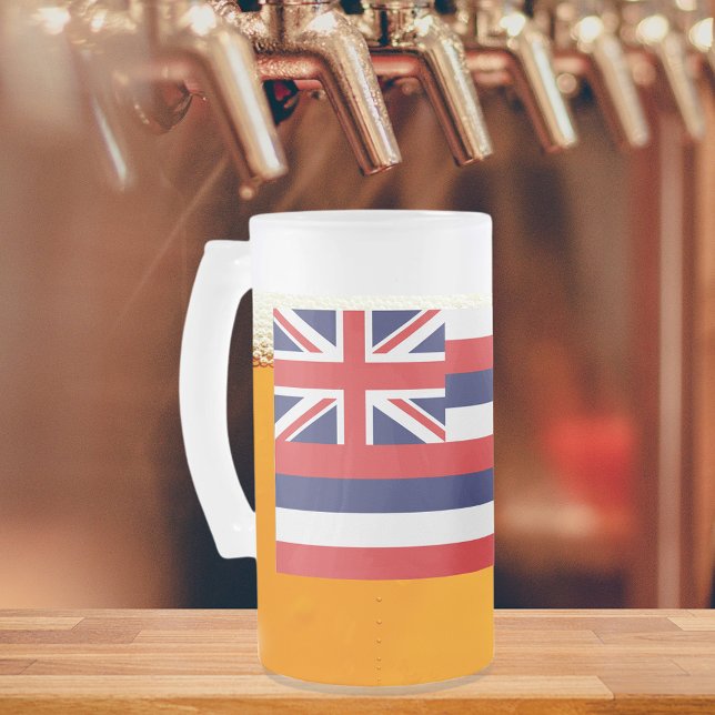 Taza De Cristal Esmerilado Bandera del Estado de Hawái (Hawaii State Flag Frosted Glass Beer Mug)