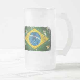 Taza De Cristal Esmerilado Bandera del Grunge del Brasil para los brasilen@os