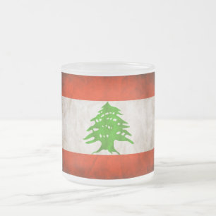 Taza De Cristal Esmerilado Bandera del Líbano Grungy