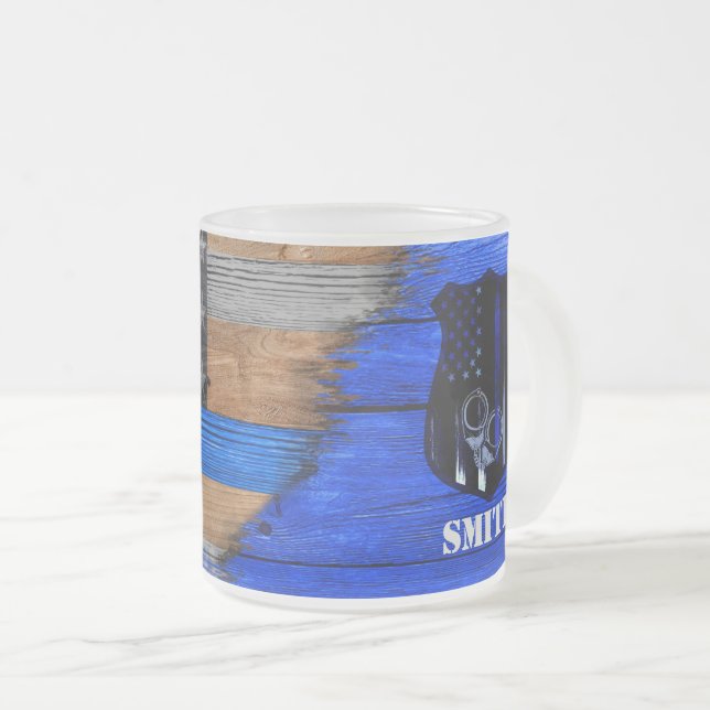 Taza De Cristal Esmerilado Bandera escarpada de línea azul delgada (Anverso derecho)