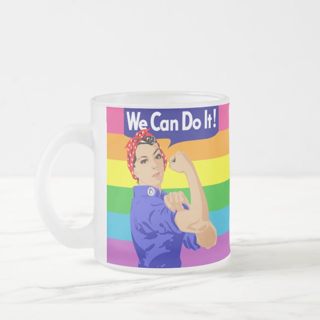 TAZA DE CRISTAL ESMERILADO BANDERA GAY Y ROSIE DE RIVETER (Izquierda)