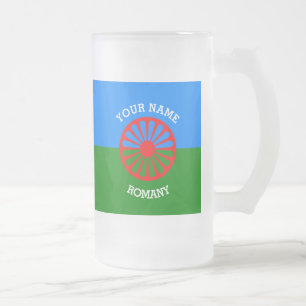 Taza De Cristal Esmerilado Bandera gitana personalizada de los viajeros del