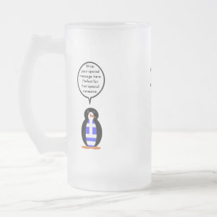 Taza De Cristal Esmerilado Bandera Griega Hablando Sra. Pingüino Personalizad
