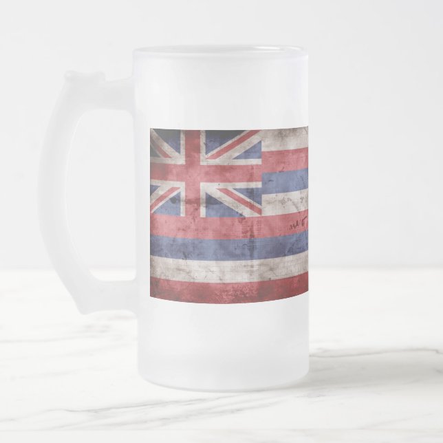 Taza De Cristal Esmerilado Bandera hawaiana antigua; (Izquierda)