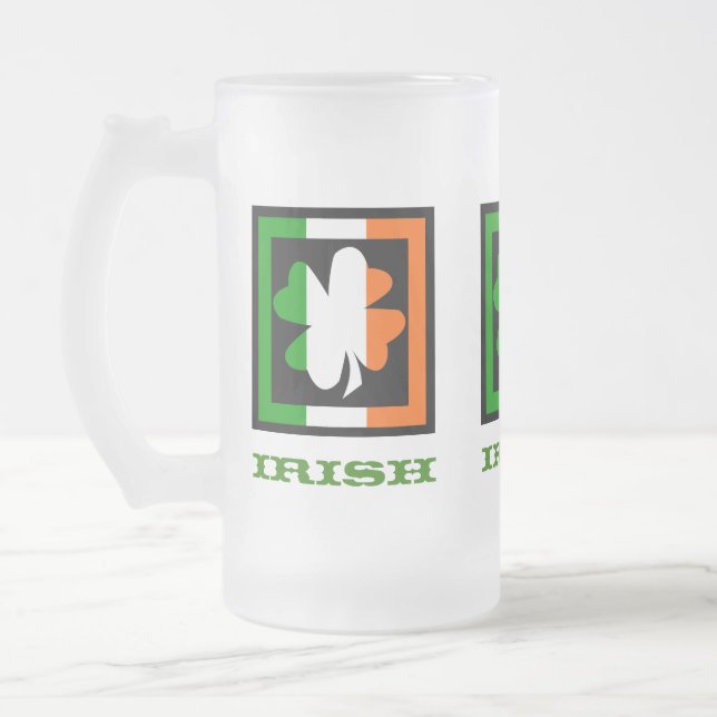 Taza De Cristal Esmerilado Bandera irlandesa de Shamrock Square (Izquierda)