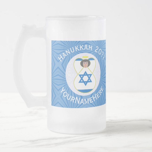 Taza De Cristal Esmerilado Bandera israelí de Angel Hanukkah personalizada gr (Izquierda)