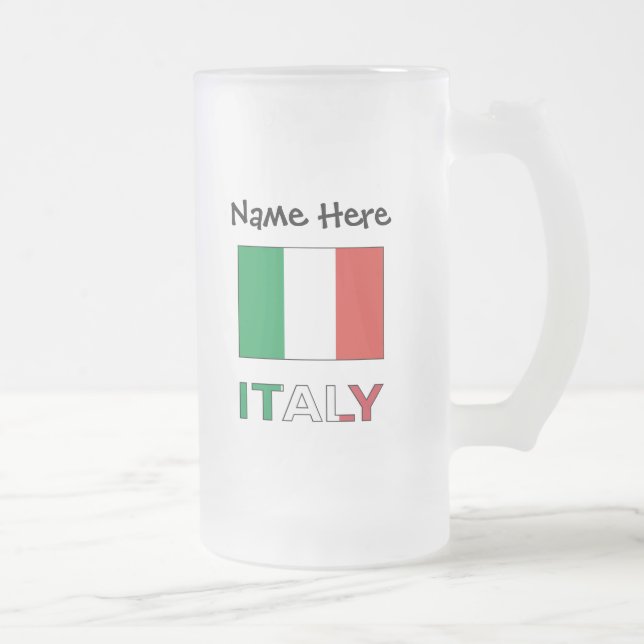Taza De Cristal Esmerilado Bandera italiana con su nombre (Derecha)