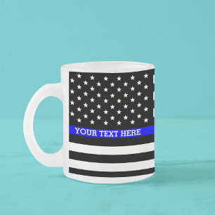 Taza De Cristal Esmerilado Bandera norteamericana delgada de línea azul perso