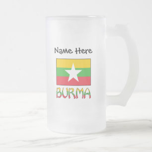 Taza De Cristal Esmerilado Bandera personalizada de Birmania y Myanmar