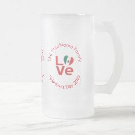 Taza De Cristal Esmerilado Bandera Roja Mexicana de AMOR personalizada