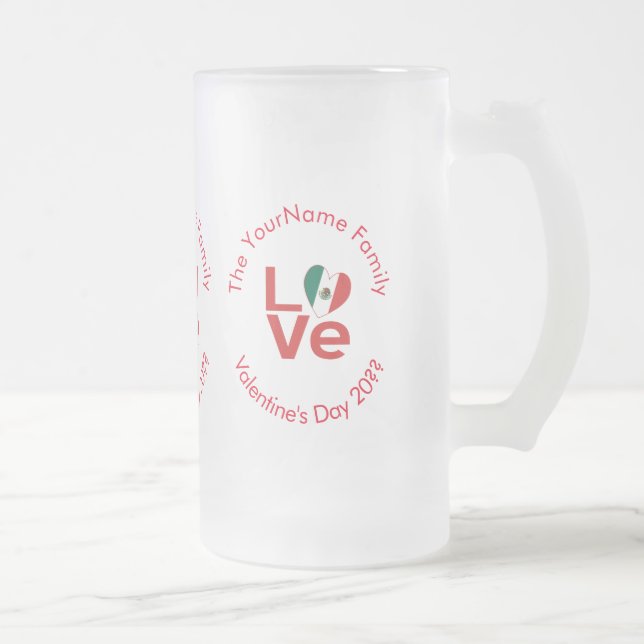 Taza De Cristal Esmerilado Bandera Roja Mexicana de AMOR personalizada (Derecha)
