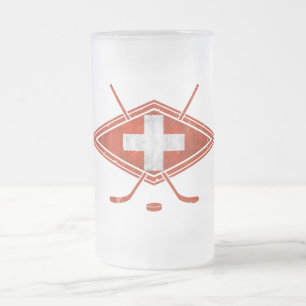 Taza De Cristal Esmerilado Bandera suiza del hockey sobre hielo