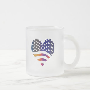 Taza De Cristal Esmerilado bandera usa corazón amor americano honor tropas ra