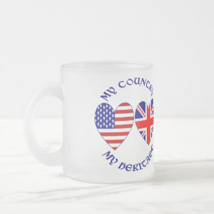 Taza De Cristal Esmerilado Banderas Corazón de Reino Unido y Estados Unidos H