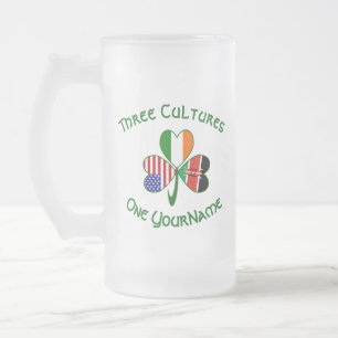 Taza De Cristal Esmerilado Banderas de Kenia Irlanda EE. UU. Texto Personaliz