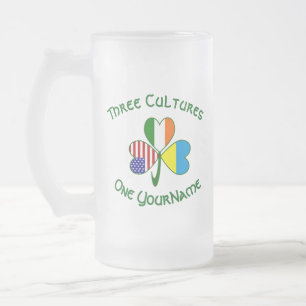 Taza De Cristal Esmerilado Banderas irlandesas americanas ucranianas Trébol P