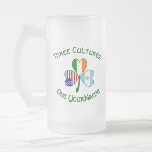 Taza De Cristal Esmerilado Banderas irlandesas argentinas personalizadas con 