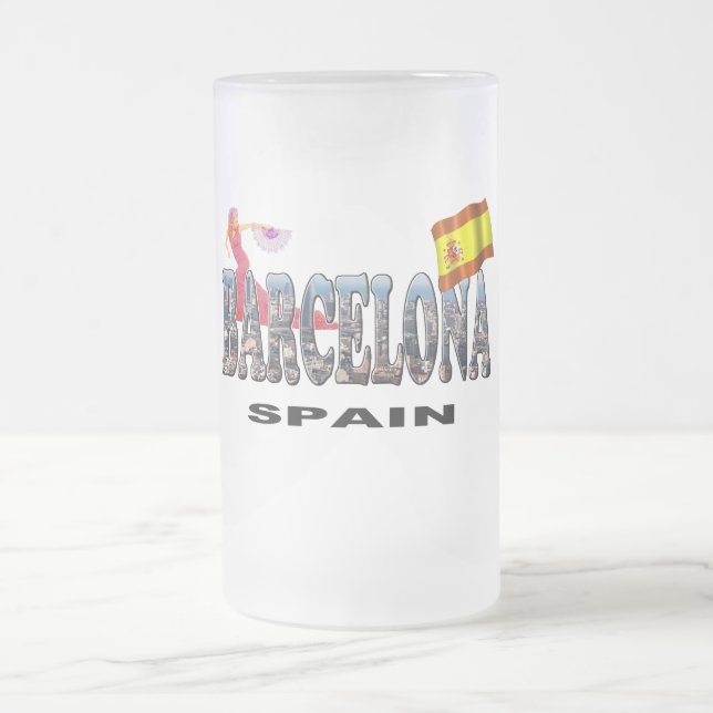 Taza De Cristal Esmerilado Barcelona España (Centro)