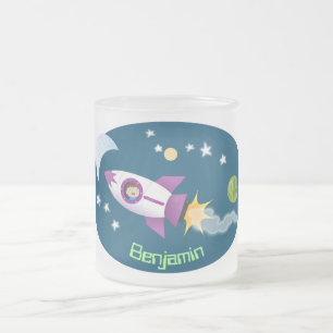 Taza De Cristal Esmerilado Barco de cohetes en ilustracion de personalizado e