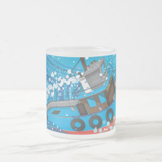 Taza De Cristal Esmerilado Barco de pesca en tormenta