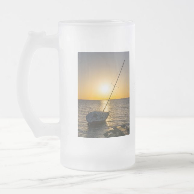 Taza De Cristal Esmerilado Barco de vela al atardecer Shipwrect Brisa del Gol (Izquierda)