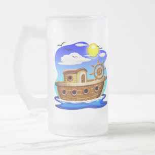 Taza De Cristal Esmerilado Barco Pesquero Dibujo Animado