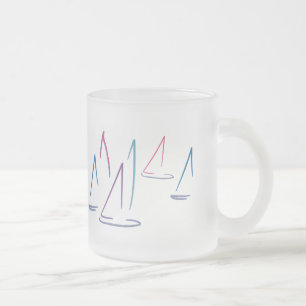 Taza De Cristal Esmerilado Barcos de vela coloridos