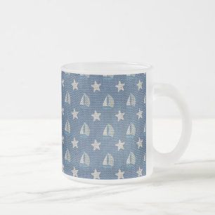 Taza De Cristal Esmerilado Barcos de vela de línea azul