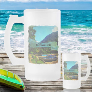 Taza De Cristal Esmerilado Barcos Mismaloya en el río 0350