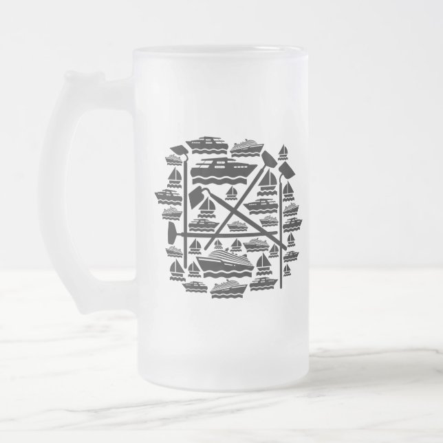 Taza De Cristal Esmerilado Barcos y casas (Izquierda)