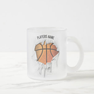 Taza De Cristal Esmerilado Básquetbol desgarrado Café de vidrio escarlatado M