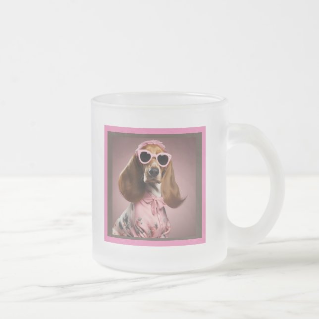 Taza De Cristal Esmerilado Basset Hound Barbie Mug (Derecha)