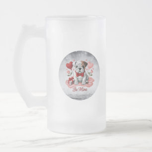 Taza De Cristal Esmerilado Be Mine English Bulldog Valentine Frosted Glass Mu